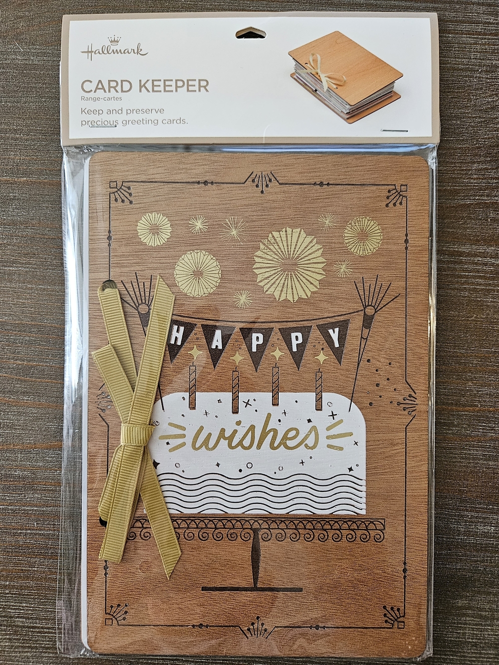 Hallmark Brown and Gold "Happy Wishes" Card Keeper